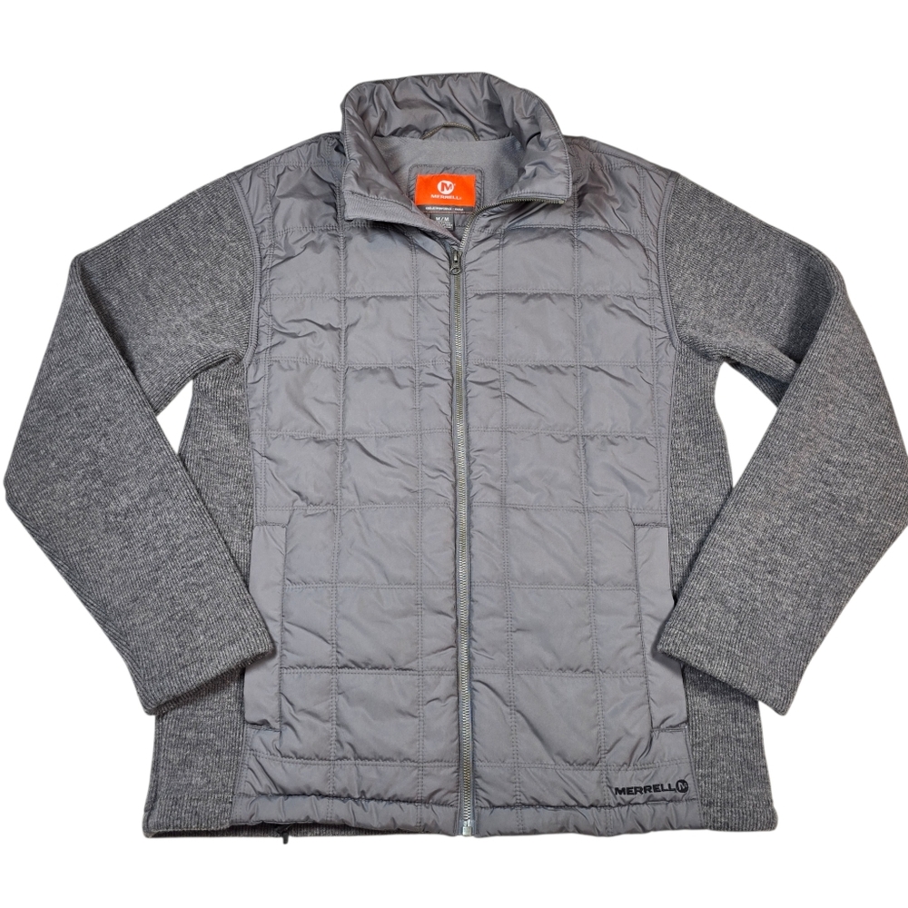 Merrell Men's Performix Wool Blend Gray Quilted Hiking Full Zip Jacket, Size Med